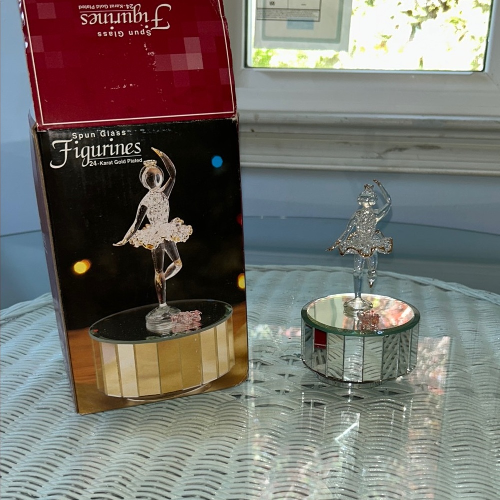 Vintage Spun Glass-Gold Plated Rotating Ballerina Figurine